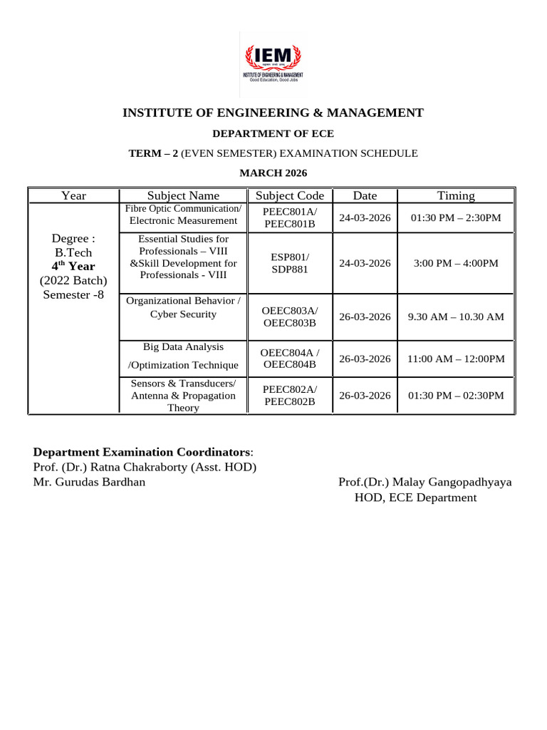4th Year Term Exam Schedule | PDF