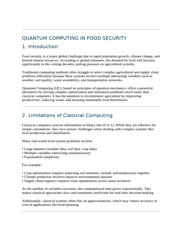 Quantum Computing in Food Security | PDF