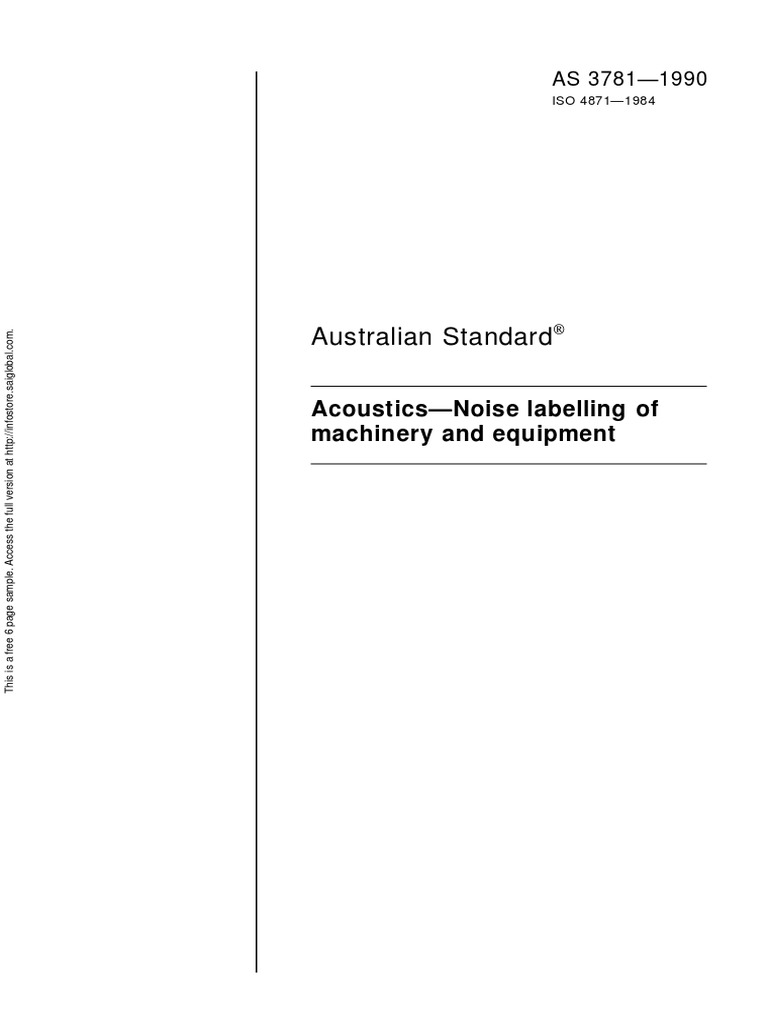 As 3781-1990 Acoustics - Noise Labelling of Machinery and Equipment ...