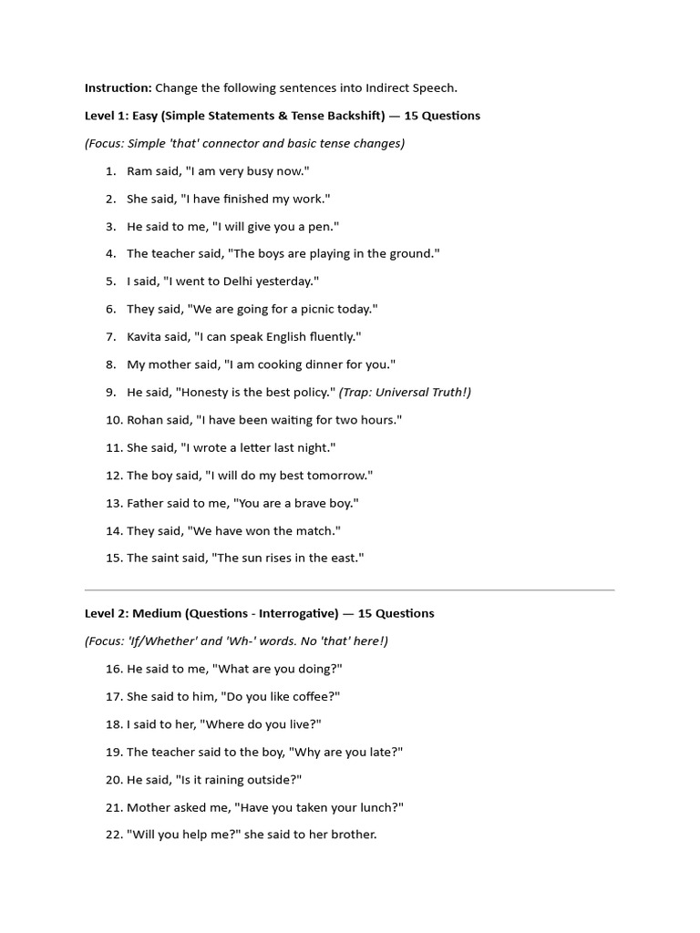 Direct and Indirect Speech | PDF | Question | Language Mechanics