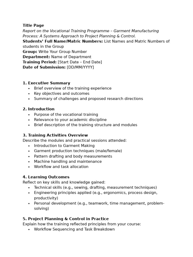 Vocational Training Report Format - 300 Level | PDF