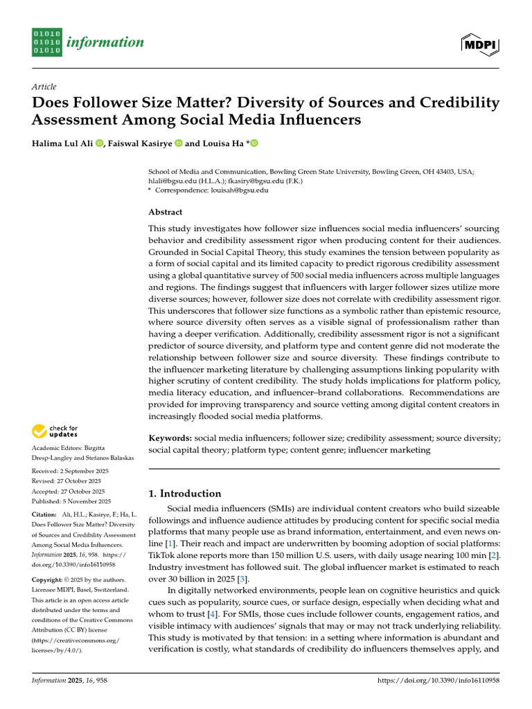 Does Follower Size Matter Diversity of Sources and | PDF | Survey ...