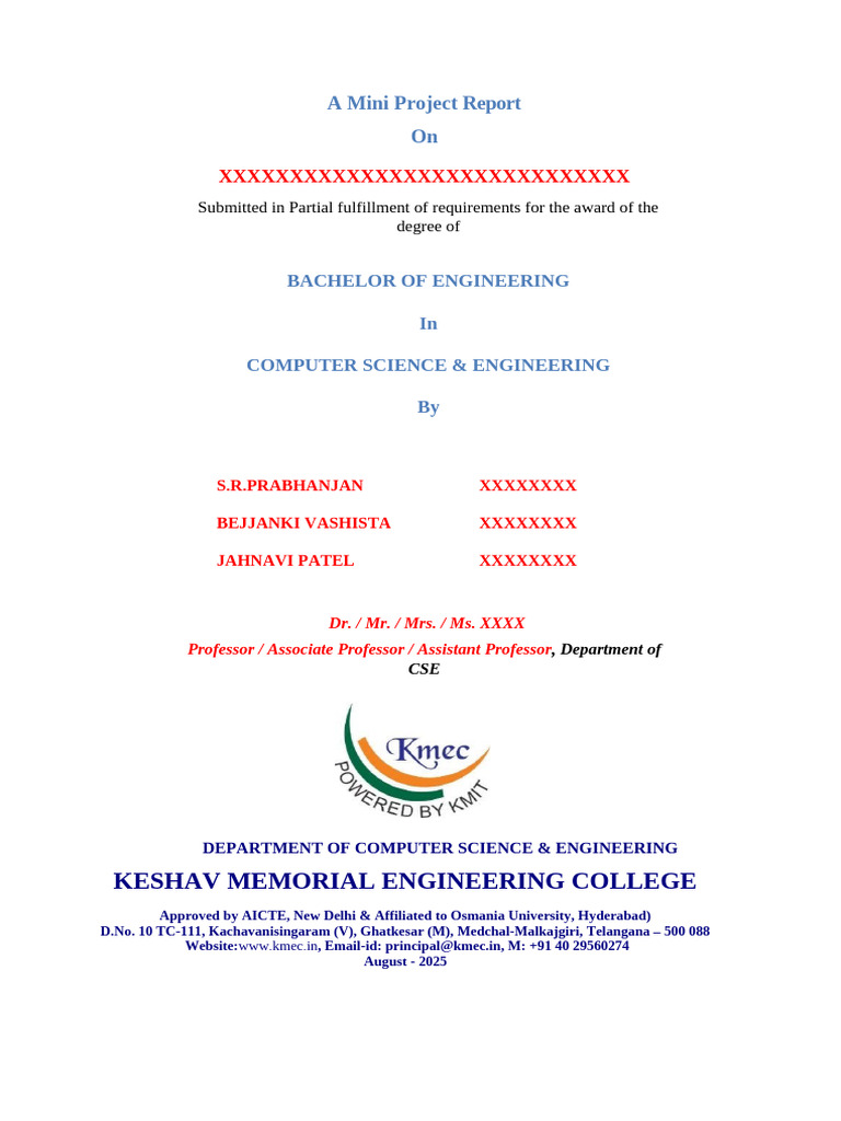 KMEC CSE Mini Project - Documentation Format | PDF | Engineering | Science
