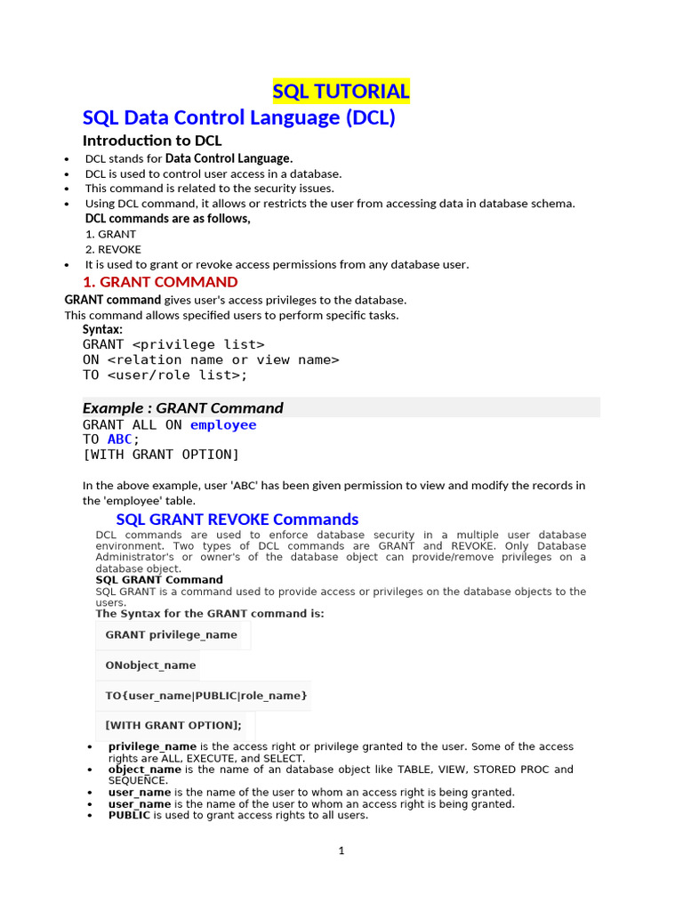 Btech 5 25 SQL DCL Command 25 May 2025 | PDF | Database Transaction ...