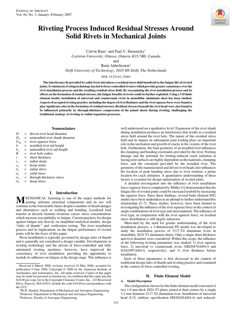 Riveting Process Induced Residual Stresses Around Solid Rivets in ...