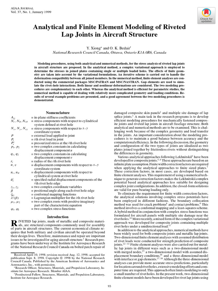 Xiong Bedair 2012 Analytical and Finite Element Modeling of Riveted Lap ...