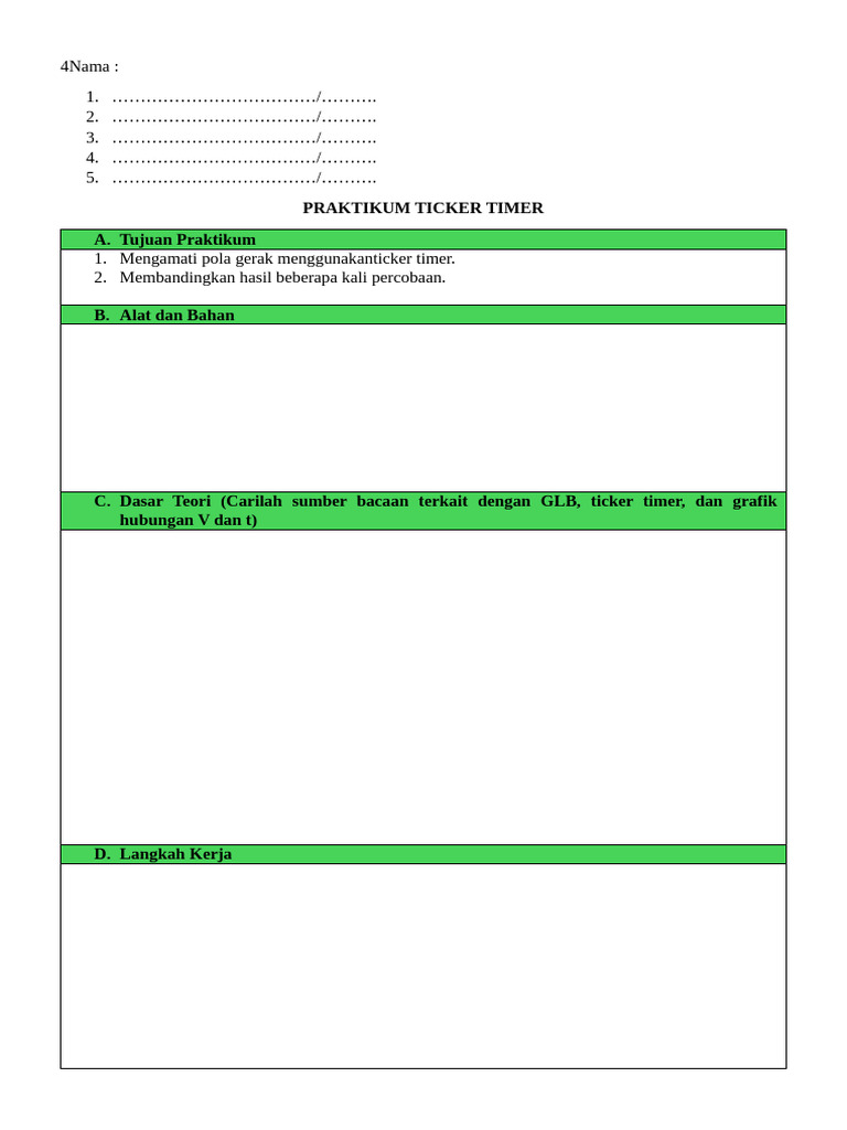 Lembar Percobaan Ticker Timer | PDF