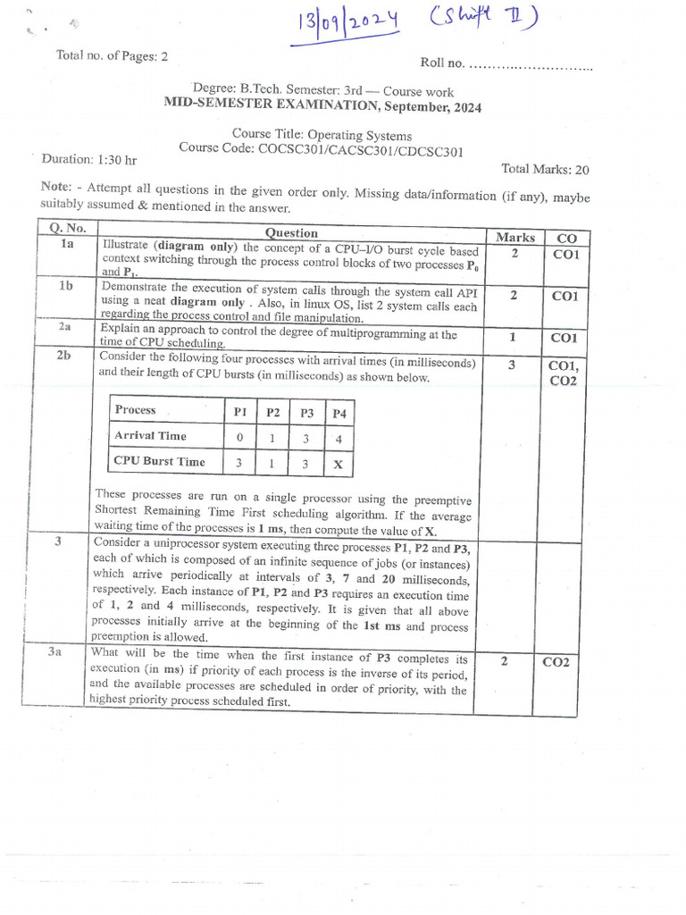 OS Mid Sem | PDF | Process (Computing) | Information Technology