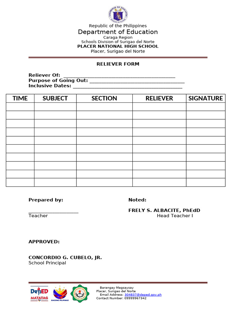 Reliever Form | PDF