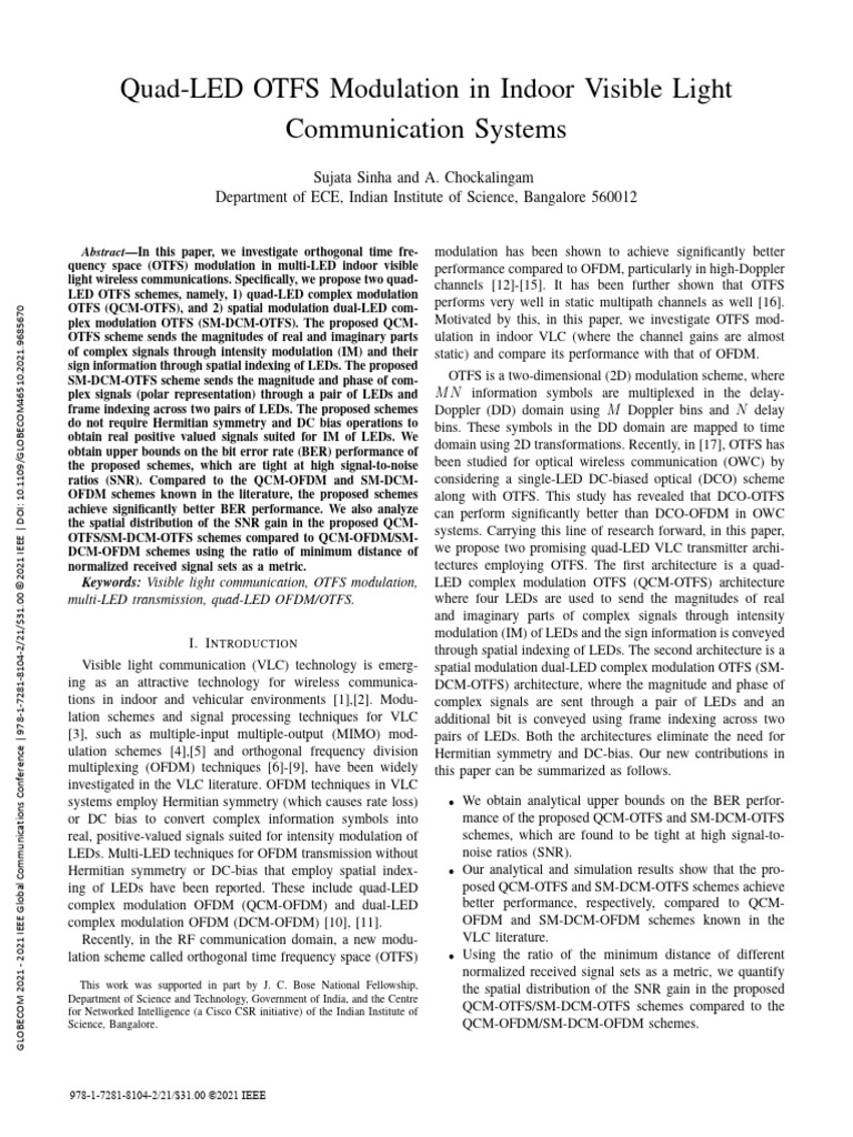 Quad-LED OTFS Modulation in Indoor Visible Light Communication Systems ...