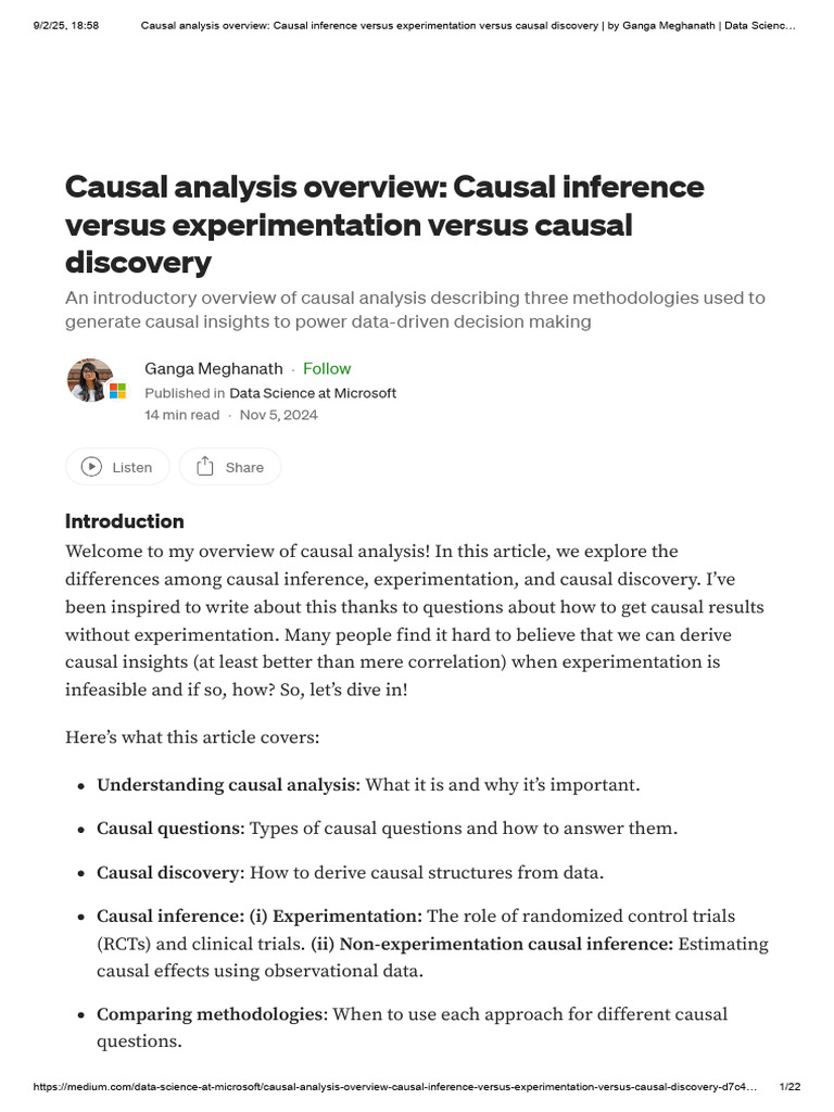 Causal Analysis Overview - Causal Inference Versus Experimentation ...