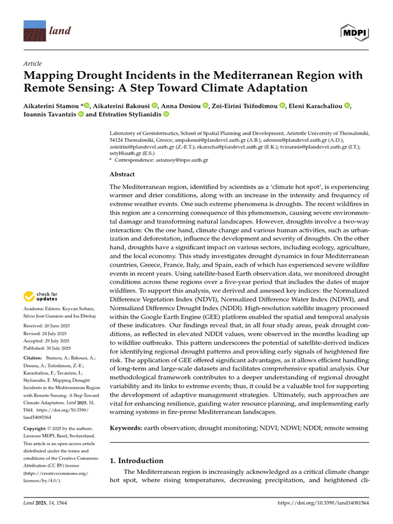 Mapping Drought Incidents in The Mediterranean Region With Remote ...