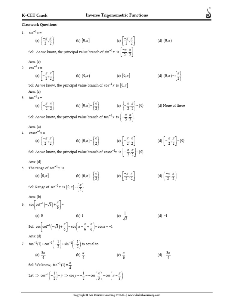 07-Inverse Trigonometric Functions | PDF | Function (Mathematics ...