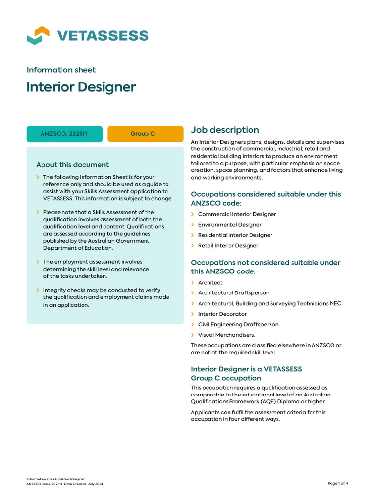 Infosheet Interior Designer C Nov 2024 | PDF | Interior Design