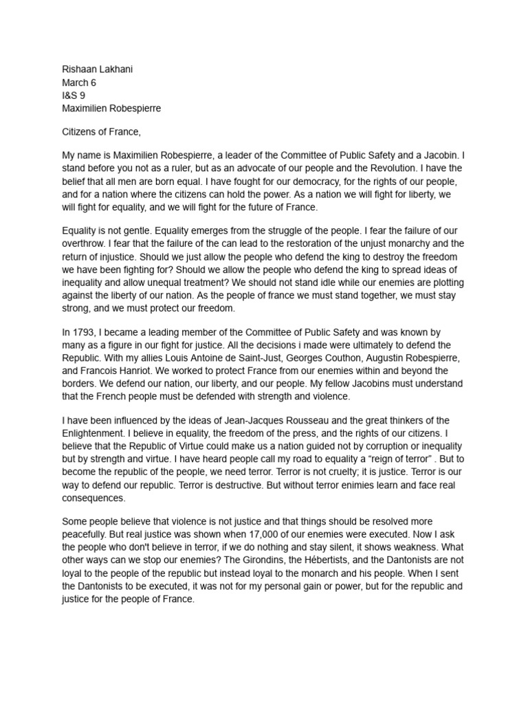 Maximillien Robespire Speech | PDF | Reign Of Terror | Maximilien ...
