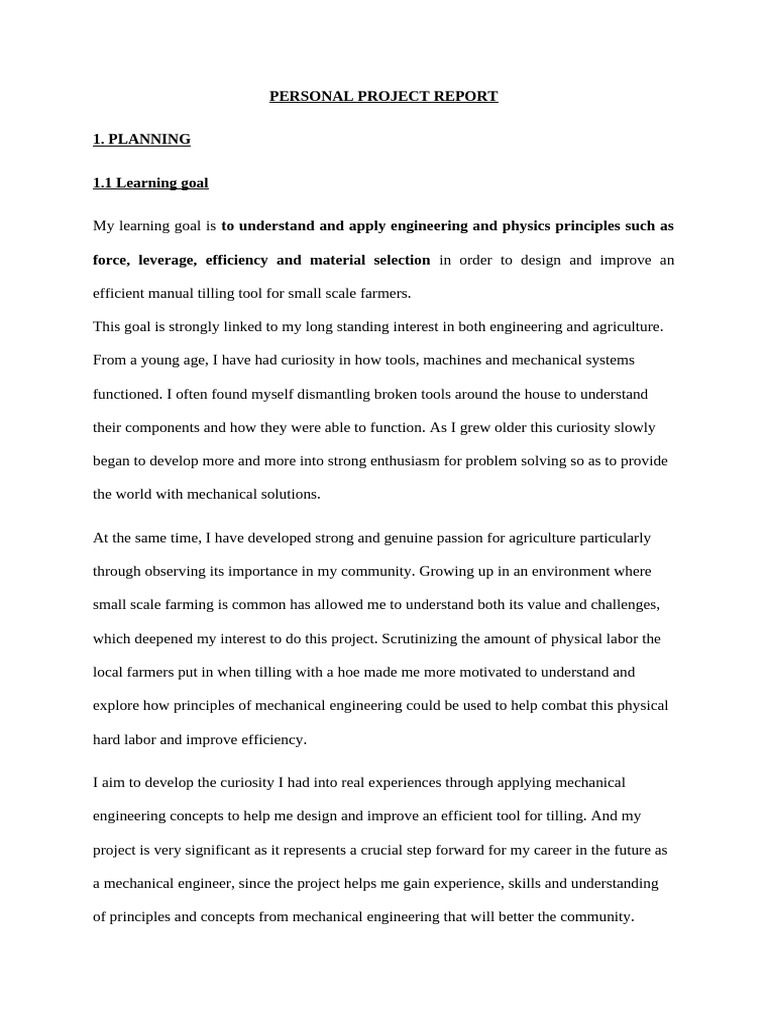 Myp 5 Personal Project Report Example | PDF | Engineering | Soil