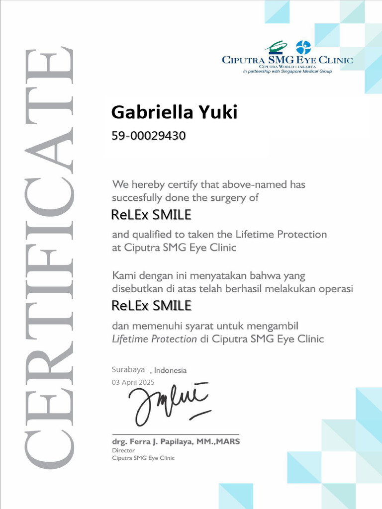 Lifetime Protection Certificate - GABRIELLA YUKI - 250408 - 143218 | PDF