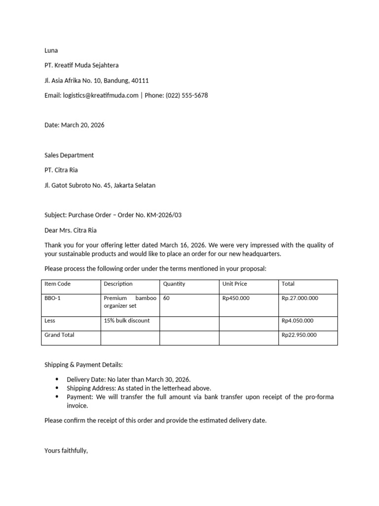 Orderred Letter Citra Ria | PDF