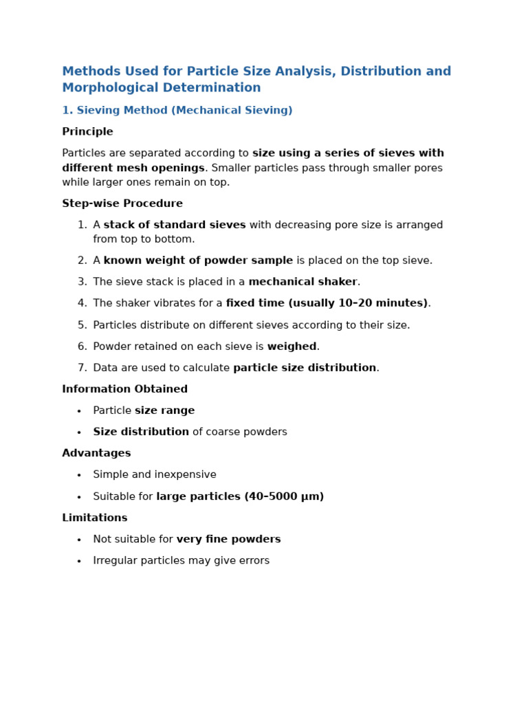Methods Used For Particle Size Analysis | PDF | Transmission Electron ...
