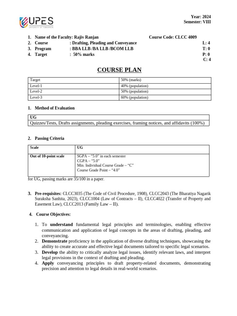 DPC Course Plan 2024-25 | PDF | Educational Technology | Conveyancing