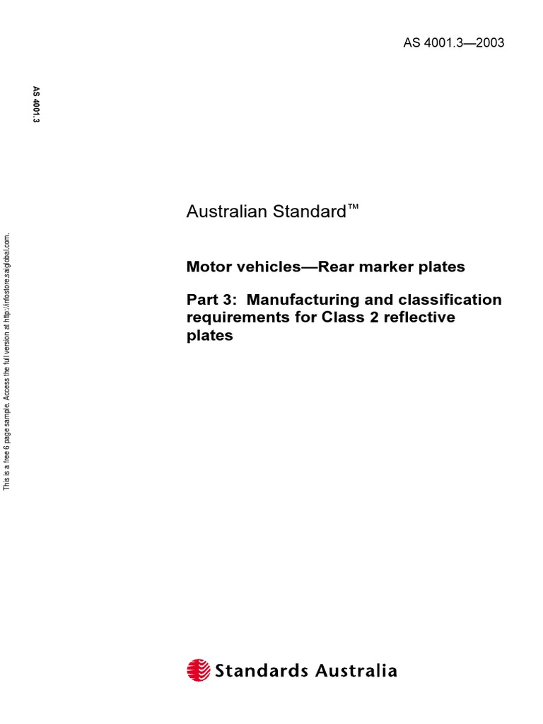 As 4001.3-2003 Motor Vehicles - Rear Marker Plates Manufacturing and ...