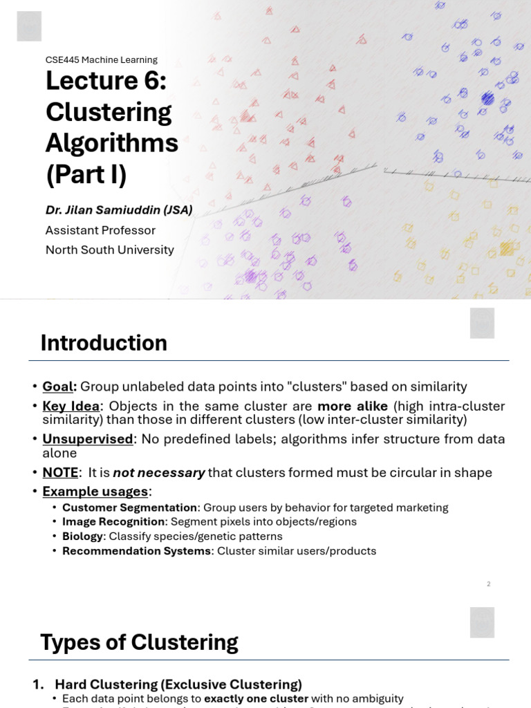 Lecture 06 - Clustering Algorithms (Part I) | PDF | Cluster Analysis ...