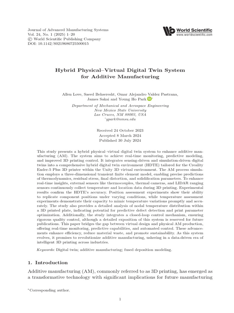 Hybrid Physical Virtual Digital Twin System For Additive Manufacturing ...