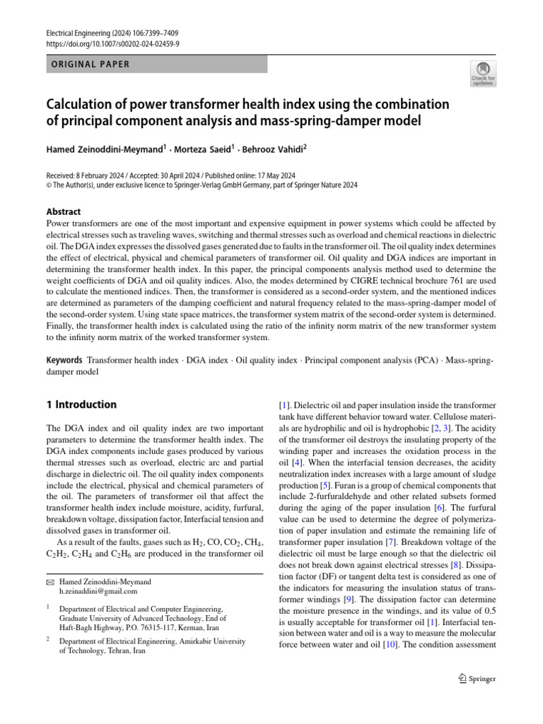 2024.meymand - Calculation of Power Transformer Health Index Using The ...