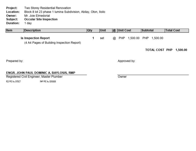 Site Inspection Quotation | PDF