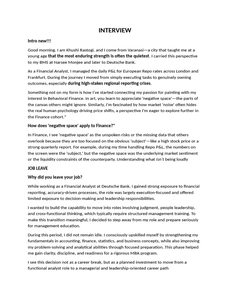 Interview Intro | PDF | Repurchase Agreement | Master Of Business ...