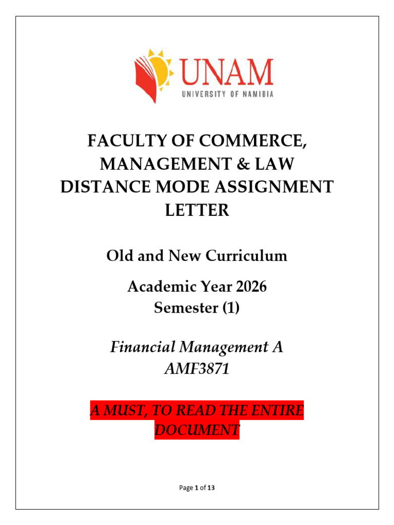 Assignment Tutorial Letter 2026 AMF3871 | PDF | Bonds (Finance ...