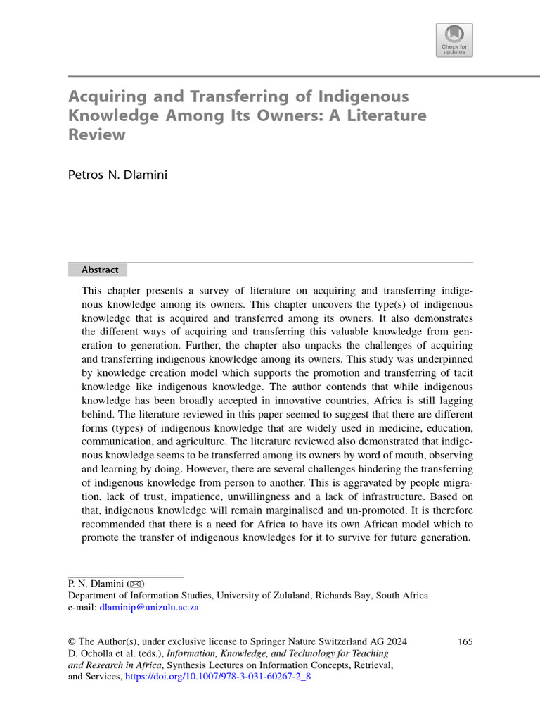 Acquiring and Transferring of Indigenous Knowledge Among Its Owners: A ...