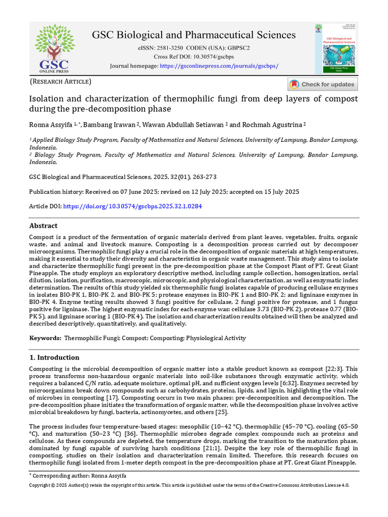 Isolation and Characterization of Thermophilic Fungi From Deep Layers ...