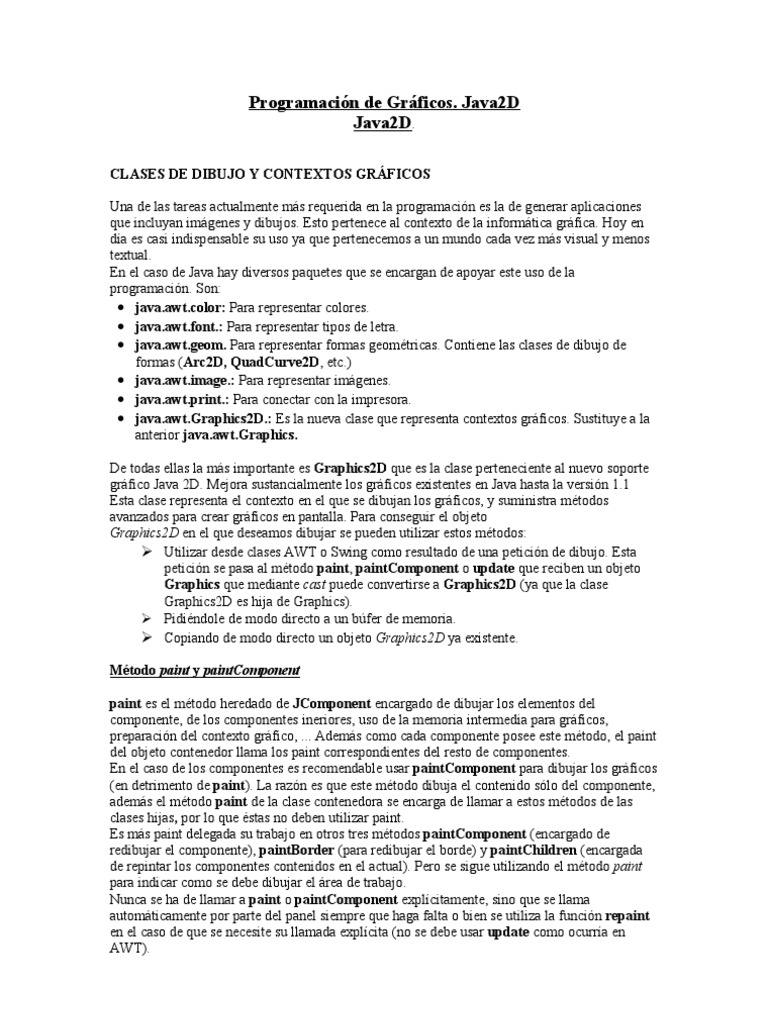 Gráficos en Java2D: Clases y Métodos | PDF | Java (lenguaje de ...