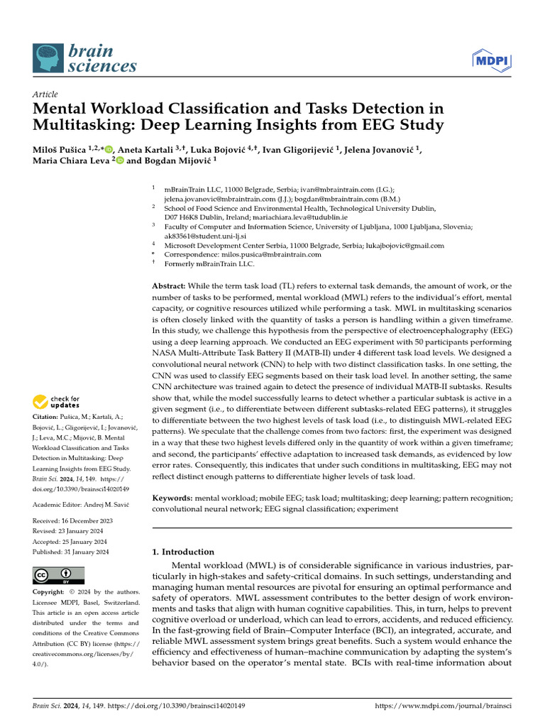 Brainsci 14 00149 | PDF | Electroencephalography | Cognition