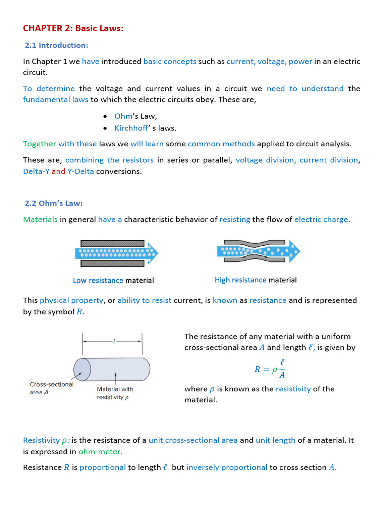 CHAPTER 2: Basic Laws:: 'S Law, ' S Laws | PDF | Electrical Resistance ...