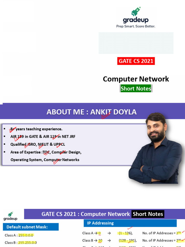 GATE CS 2021 Computer Network Short Notes 23 Jan 11 PM YT Session | PDF ...