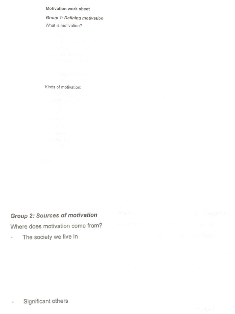 Motivation Work Sheet | PDF