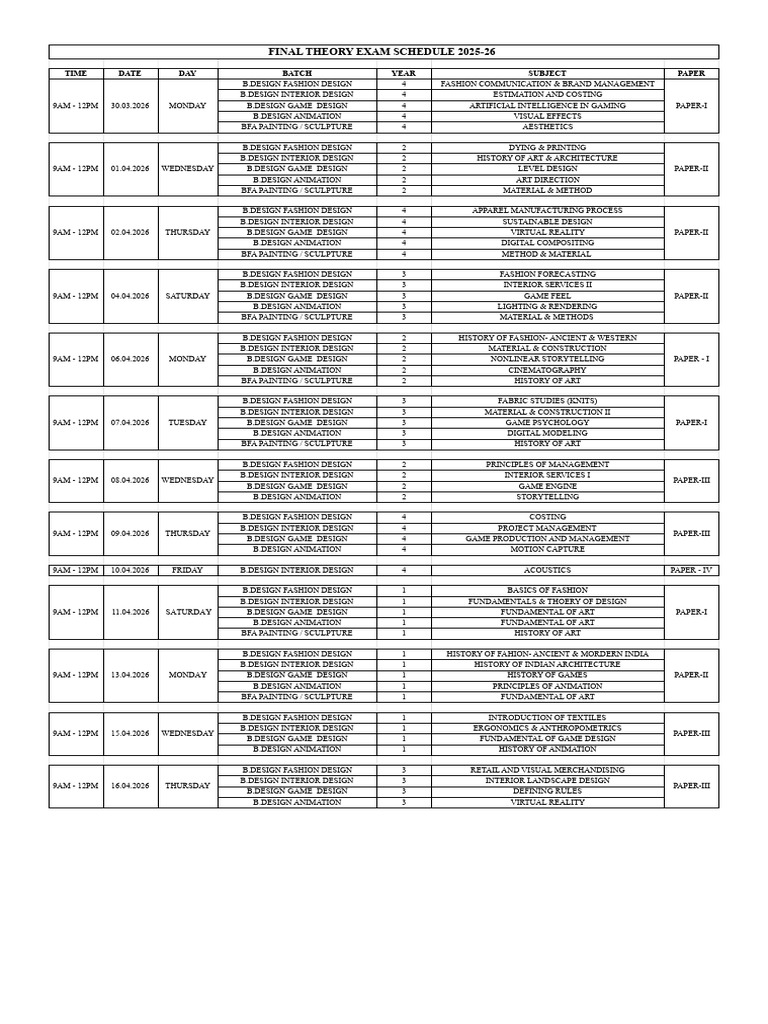 Updated Theory Exam Schedule 2025-26 | PDF | Design | Interior Design