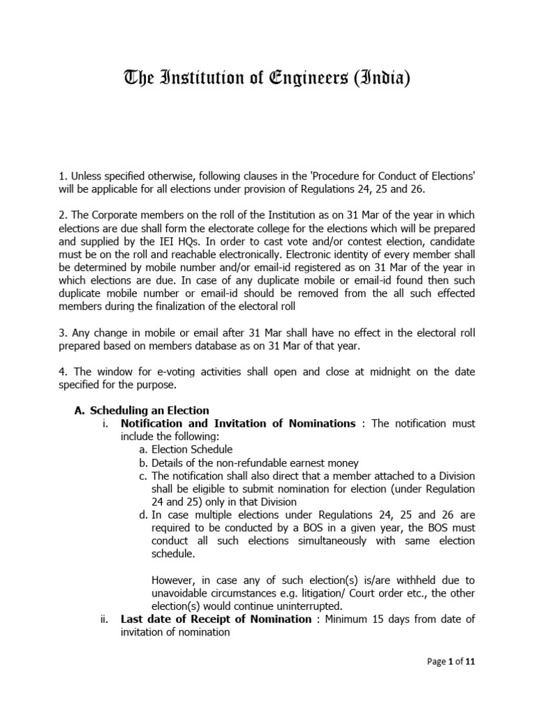 Procedure For Conduct of Elections | PDF