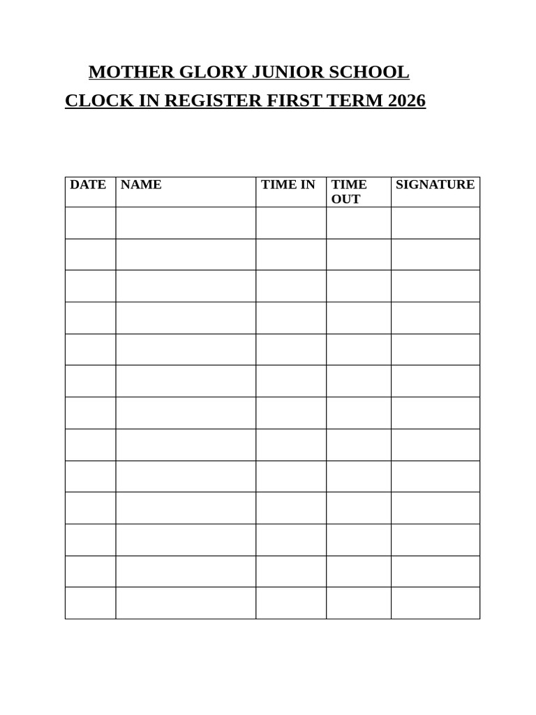Mother Glory Junior Schoo3l Clock Register | PDF