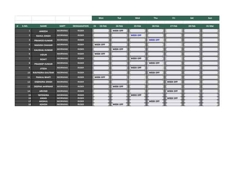 Morning Team Roster | PDF