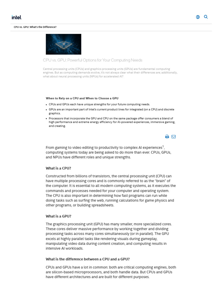 CPU vs. GPU - What's The Difference | PDF | Graphics Processing Unit ...