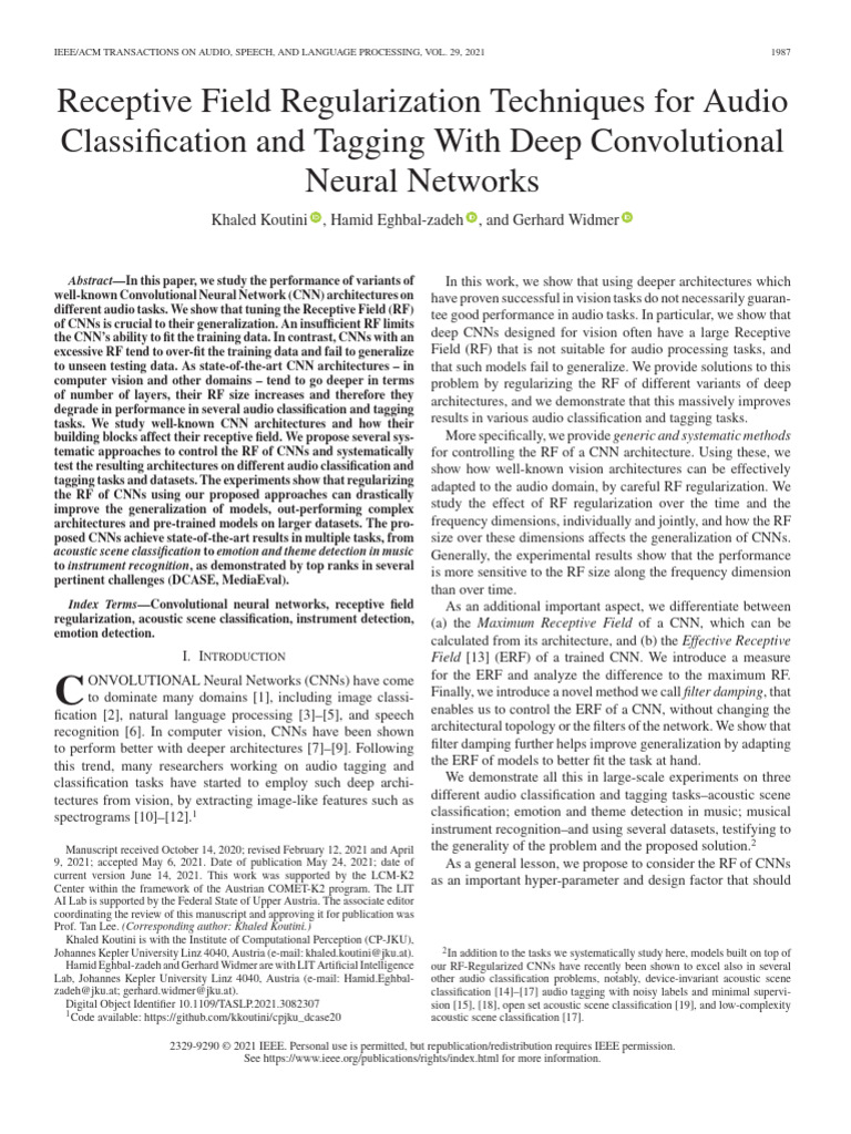 Receptive Field Regularization Techniques For Audio Classification and ...
