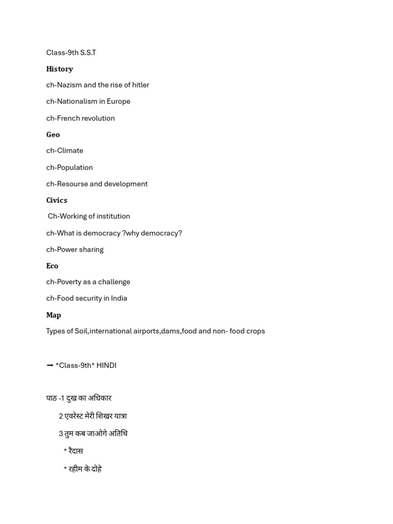 Class 9 Final Exam Syllabus | PDF