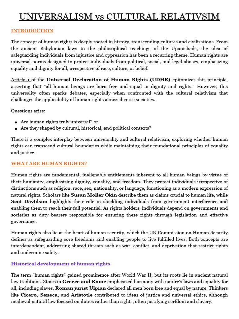 Universalism Vs Cultural Relativism | PDF | Human Rights | Relativism