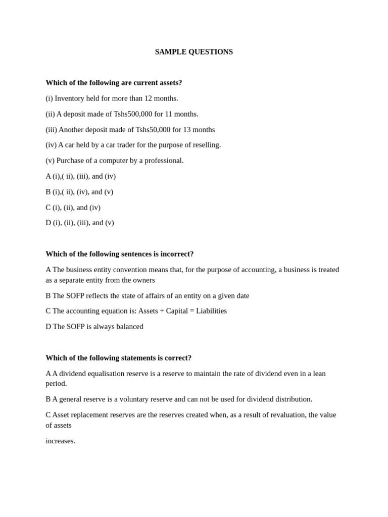 Sample Questions | PDF | Debits And Credits | International Financial ...