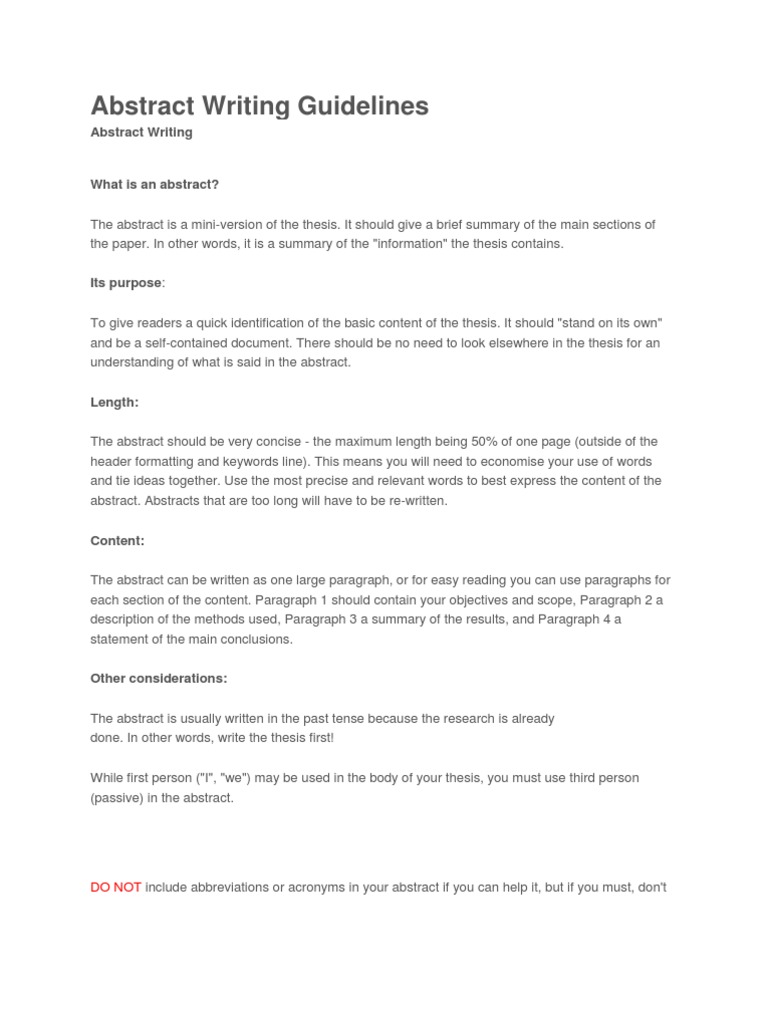 Abstract Writing Guidelines Abstract Summary Thesis