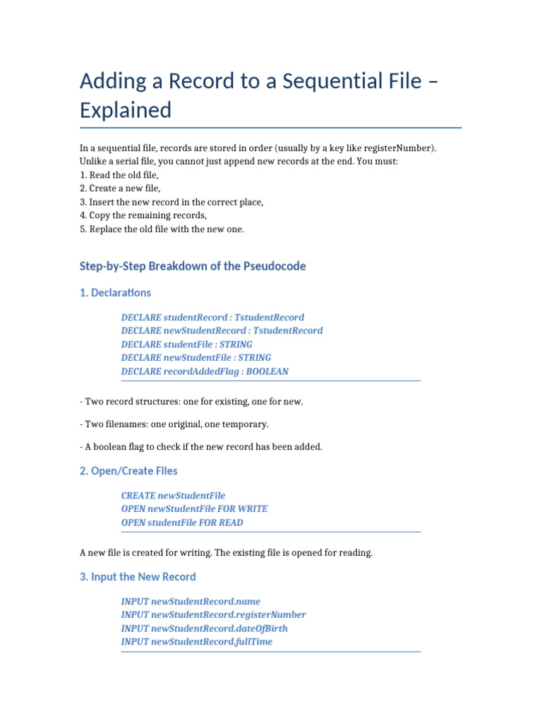 Sequential File Insert Explanation | PDF | Filename | Computer File