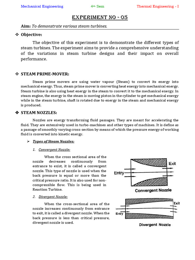 TE - 1 Experiment No 05 | PDF | Turbine | Nozzle